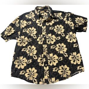 Natural Issue Men’s Hawaiian Vintage Floral Shirt Size Large In Black & cream